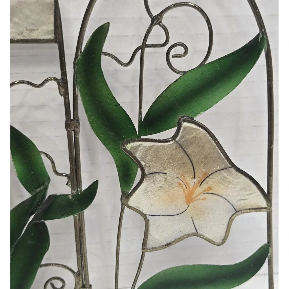 Vtg Capiz Shell Cross Calla Lily Triptych Panel 7.5